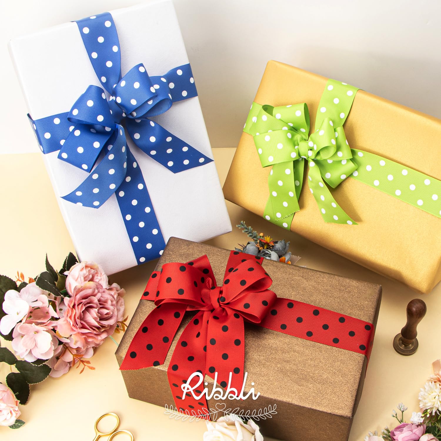 Amazon.com: Ribbli Grosgrain Polka Dot Craft Ribbon,1-1/2 Inch,10